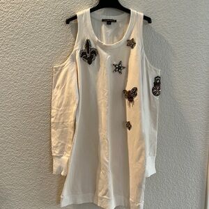 Boston proper sweatshirt dress with appliqués.